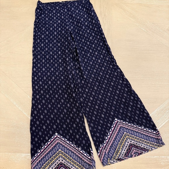 Boho Navy Patterned Wide-Leg Pants Back to School - Picture 1 of 10